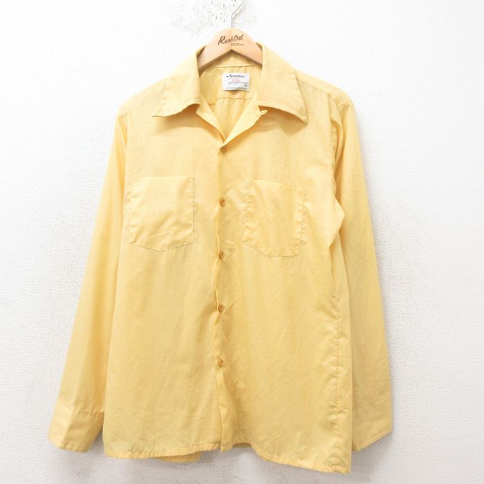 L★古着 アロー 長袖 ビンテージ シャツ メンズ 70年代 70s 開襟 オープンカラー 黄 イエロー 25feb14 中古 トップス