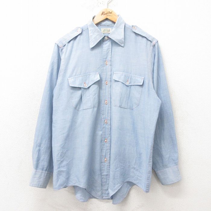 【50%OFF】L★古着 エルエルビーン LLBEAN 長袖 ビンテージ ワーク シャツ メンズ 70年代 70s 薄紺 ネイビー 25feb14 中古 トップス