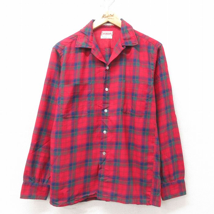 M★古着 マックレガー 長袖 ビンテージ シャツ メンズ 60年代 60s 開襟 オープンカラー USA製 赤他 レッド チェック 【spe】 25feb14 中古 トップス