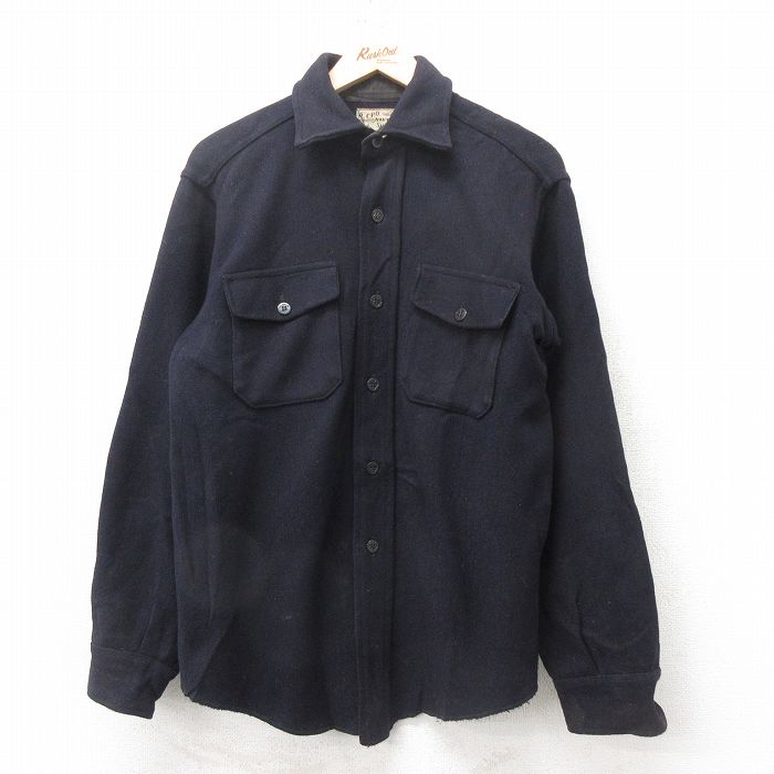 L★古着 メルトン MELTON 長袖 ビンテージ ミリタリー シャツ メンズ 70年代 70s ネイビー CPO ウール 黒 ブラック 25feb14 中古 トップス
