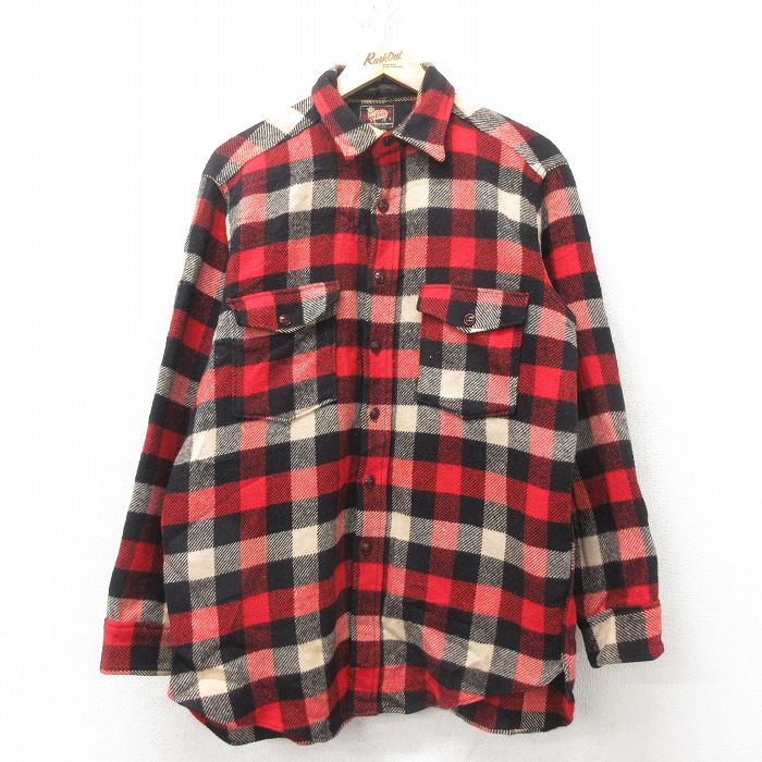 L★古着 ウールリッチ WOOLRICH 長袖 ビンテージ ウール シャツ メンズ 50年代 50s 赤 レッド チェック 25feb14 中古 トップス