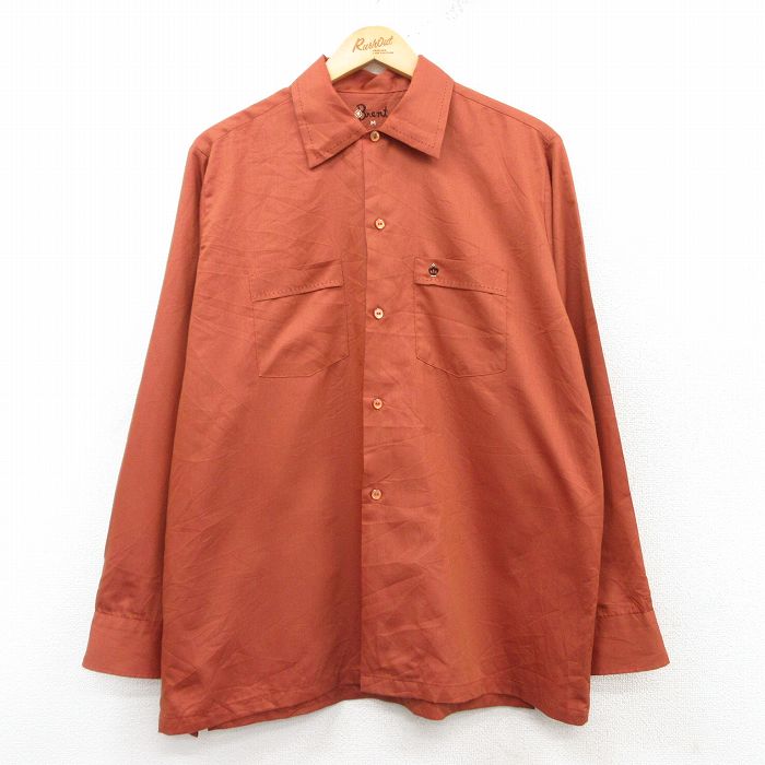 L★古着 Brent 長袖 ビンテージ シャツ メンズ 70年代 70s 茶 ブラウン 25feb15 中古 トップス