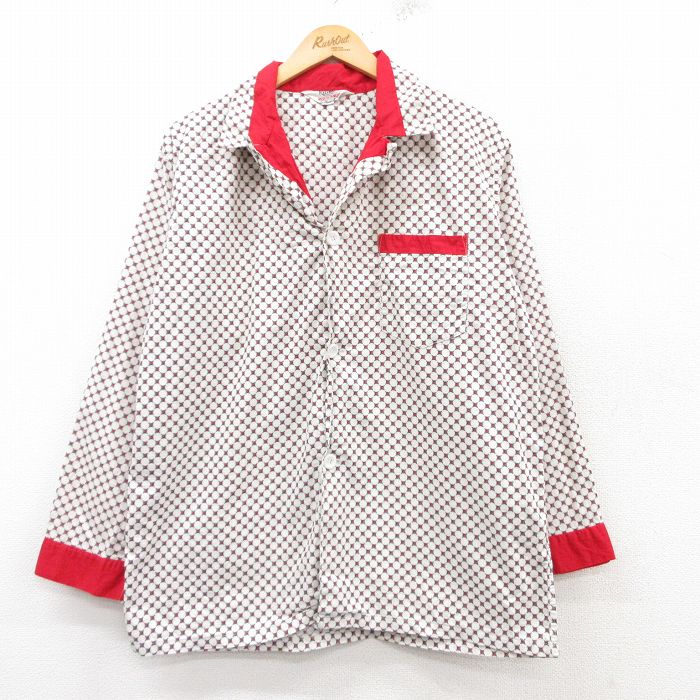 XL★古着 長袖 ビンテージ パジャマ シャツ メンズ 70年代 70s 開襟 オープンカラー 白他 ホワイト 25feb15 中古 トップス