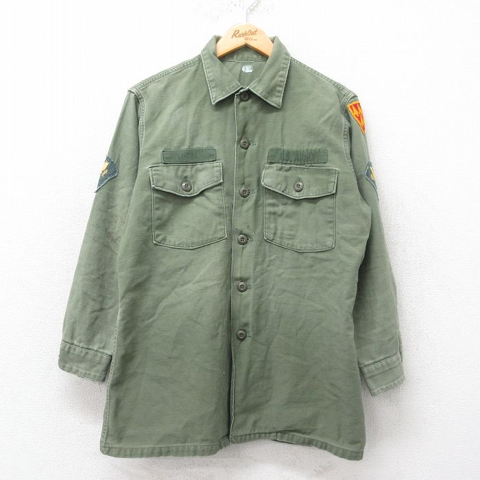 L★古着 長袖 ビンテージ ミリタリー シャツ メンズ 60年代 60s USアーミー コットン USA製 濃緑 グリーン 【spe】 25mar25 中古 トップス