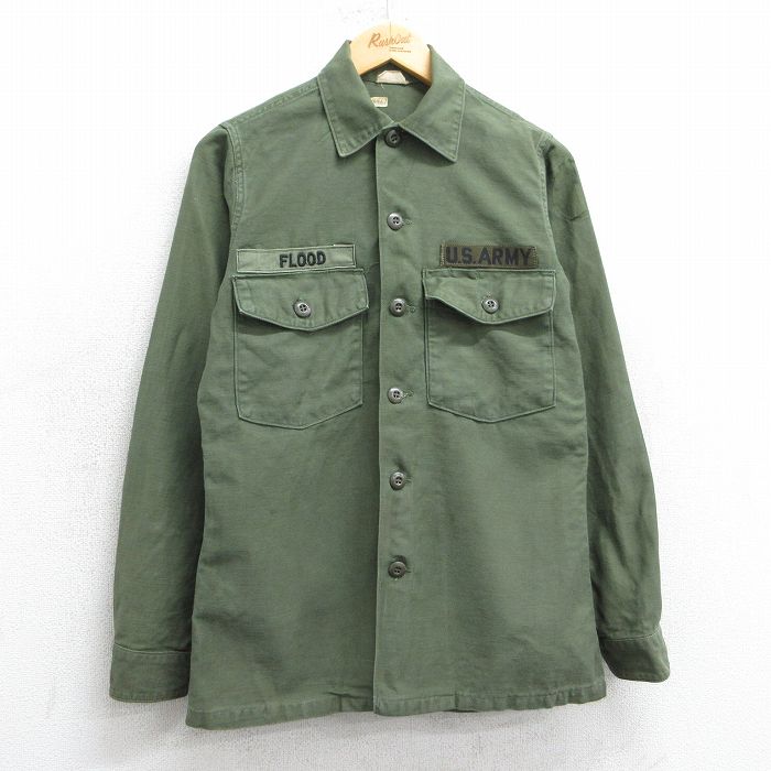 S★古着 長袖 ビンテージ ミリタリー シャツ メンズ 70年代 70s USアーミー ARMY コットン 濃緑 グリーン 25apr01 中古 トップス