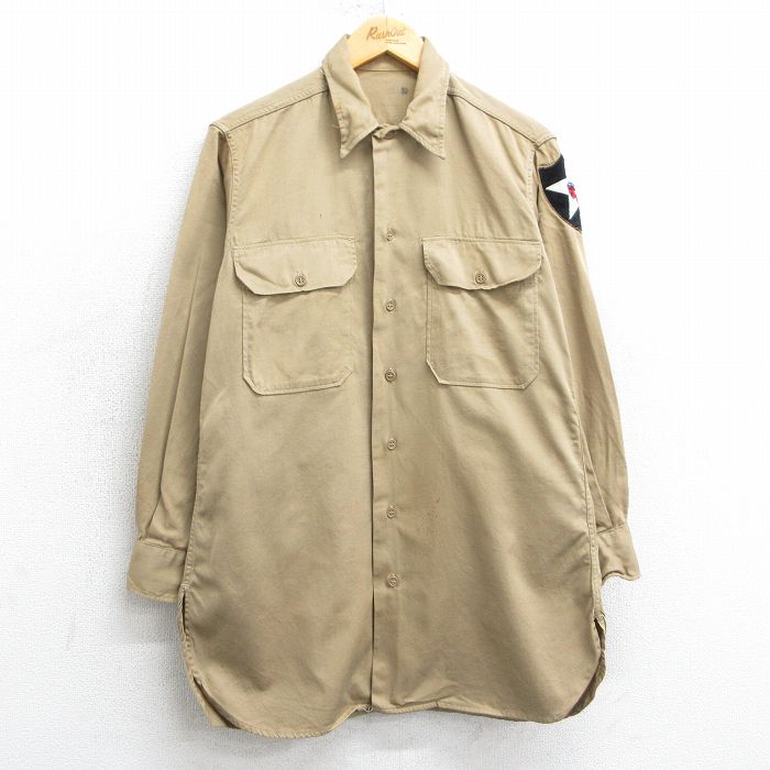 M★古着 長袖 ビンテージ シャツ メンズ 50年代 50s インディアン ベージュ カーキ 25apr01 中古 トップス