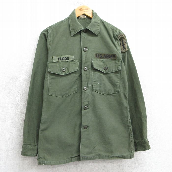 【50%OFF】S★古着 長袖 ビンテージ ミリタリー シャツ メンズ 70年代 70s USアーミー ARMY コットン 濃緑 グリーン 25apr01 中古 トップス