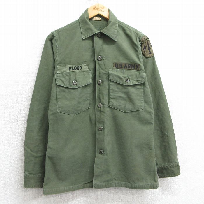 【50%OFF】S★古着 長袖 ビンテージ ミリタリー シャツ メンズ 70年代 70s USアーミー ARMY コットン 濃緑 グリーン 25apr01 中古 トップス