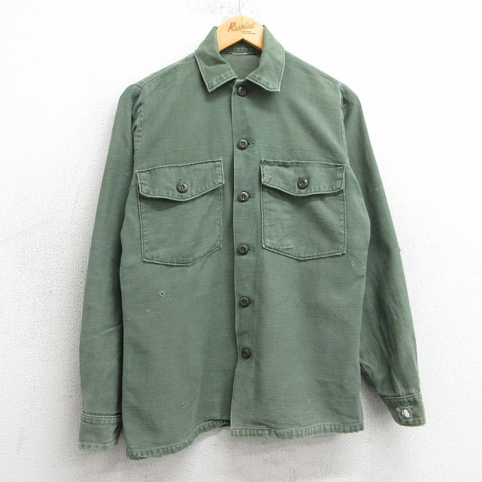 M★古着 長袖 ビンテージ ミリタリー シャツ メンズ 70年代 70s USA製 濃緑 グリーン 25apr01 中古 トップス
