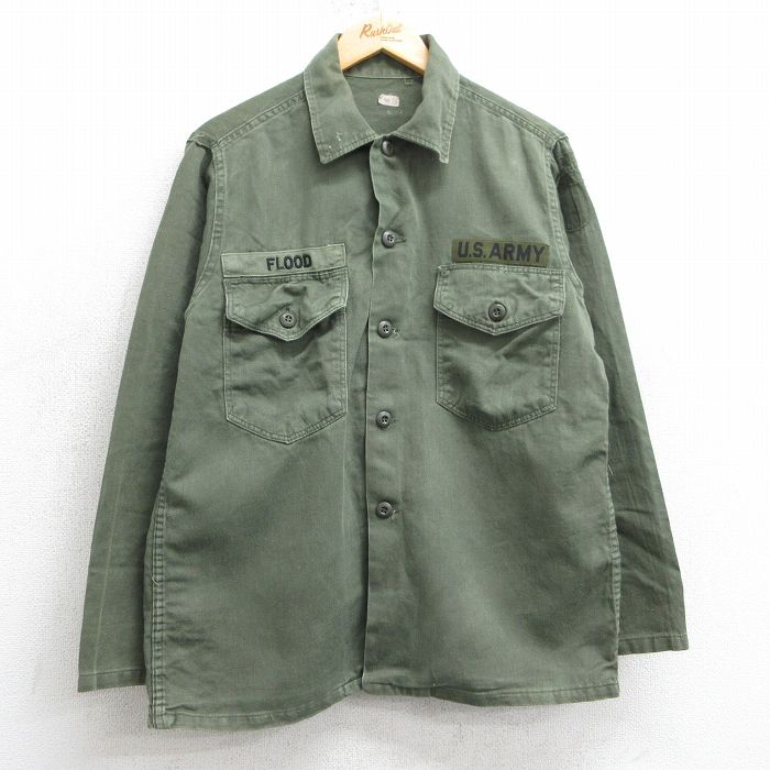 【50%OFF】M★古着 長袖 ビンテージ ミリタリー シャツ メンズ 70年代 70s USアーミー ARMY 濃緑 グリーン 25apr01 中古 トップス