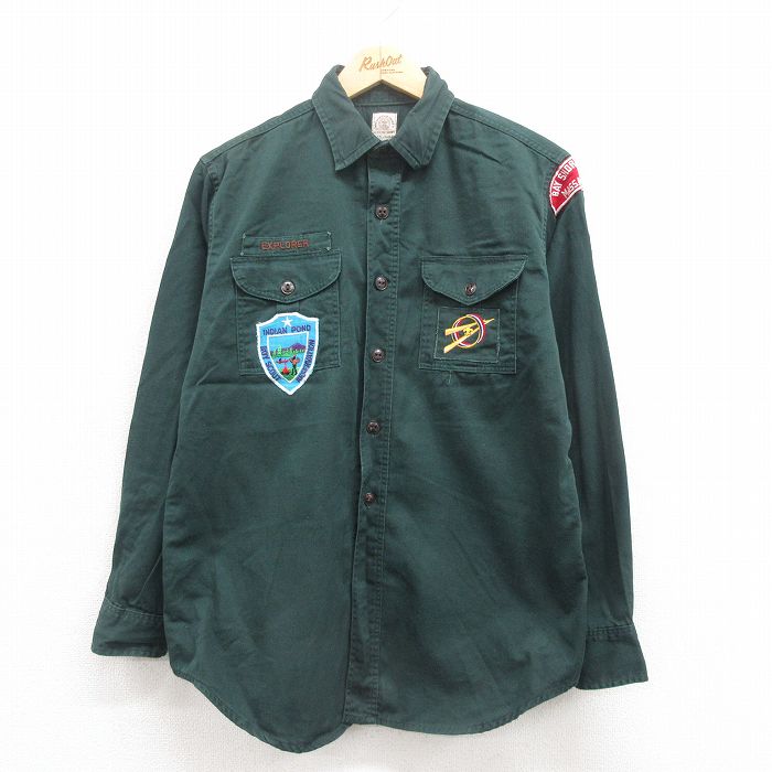 M★古着 長袖 ビンテージ ボーイスカウト シャツ メンズ 70年代 70s インディアン 緑 グリーン 【spe】 25aug02 中古 トップス
