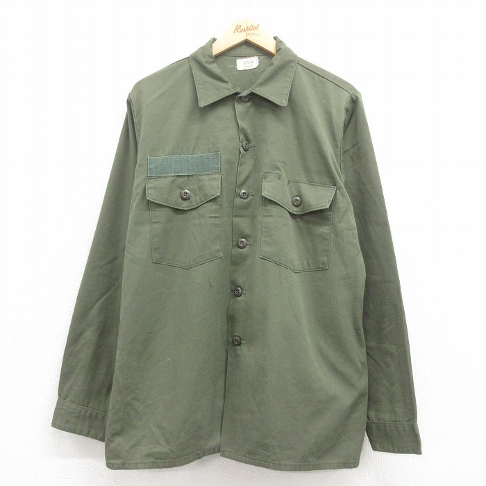 【50%OFF】L★古着 長袖 ビンテージ ミリタリー シャツ メンズ 70年代 70s USA製 緑 グリーン 25aug02 中古 トップス