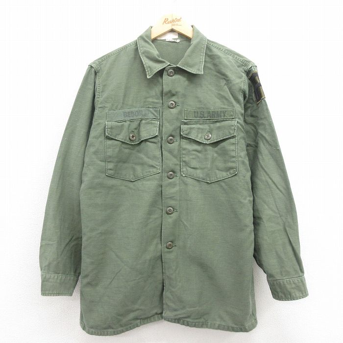 【20%OFF】L★古着 長袖 ビンテージ ミリタリー シャツ メンズ 70年代 70s USA製 緑 グリーン 【spe】 25aug02 中古 トップス