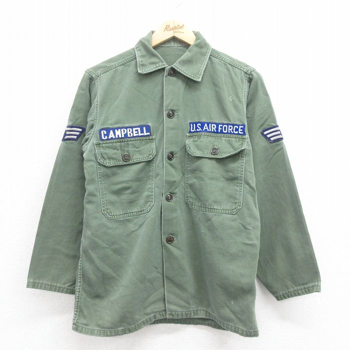 【20%OFF】M★古着 長袖 ビンテージ ミリタリー シャツ メンズ 60年代 60s USエアフォース 緑 グリーン 【spe】 25aug04 中古 トップス