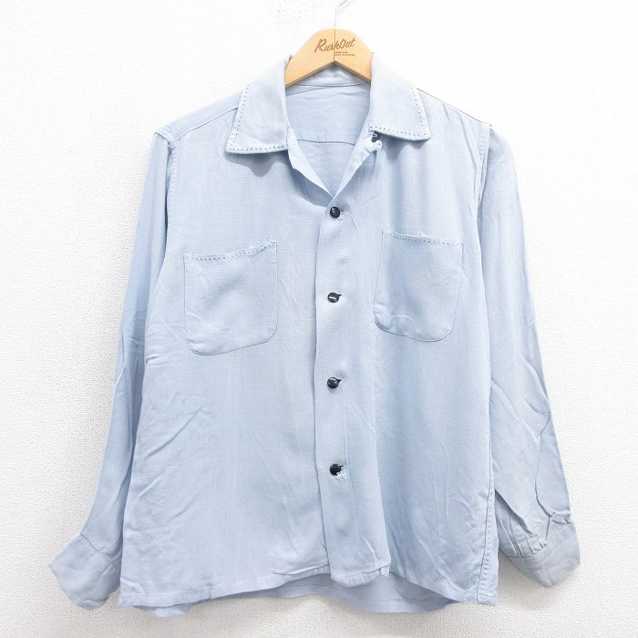 M★古着 長袖 ビンテージ シャツ メンズ 60年代 60s 開襟 オープンカラー グレー 25aug04 中古 トップス