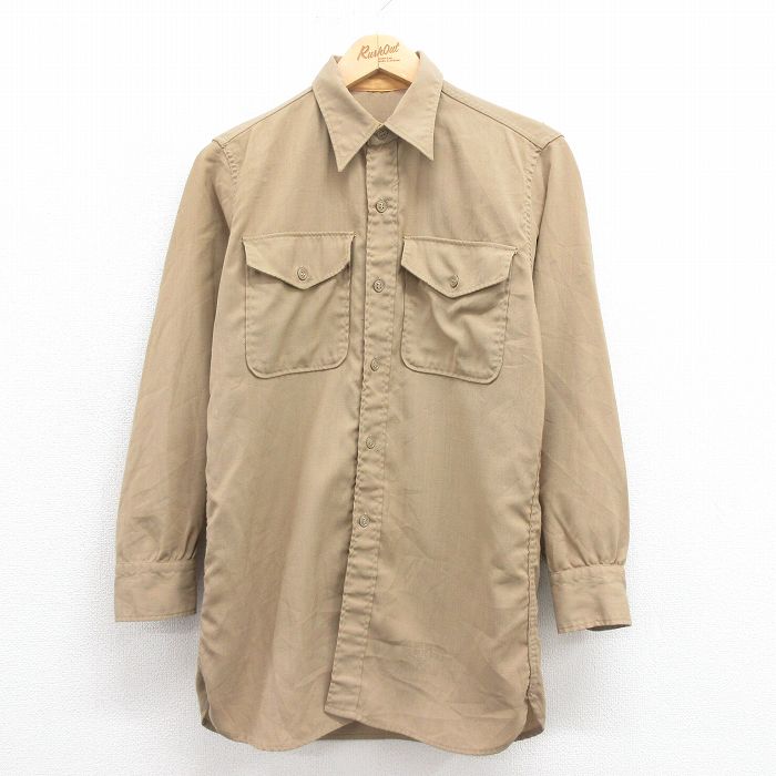 M★古着 長袖 ビンテージ ミリタリー シャツ メンズ 70年代 70s USA製 ベージュ カーキ 25aug04 中古 トップス