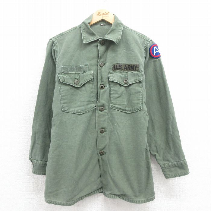 M★古着 長袖 ビンテージ ミリタリー シャツ メンズ 60年代 60s USアーミー コットン USA製 緑 グリーン 25aug04 中古 トップス