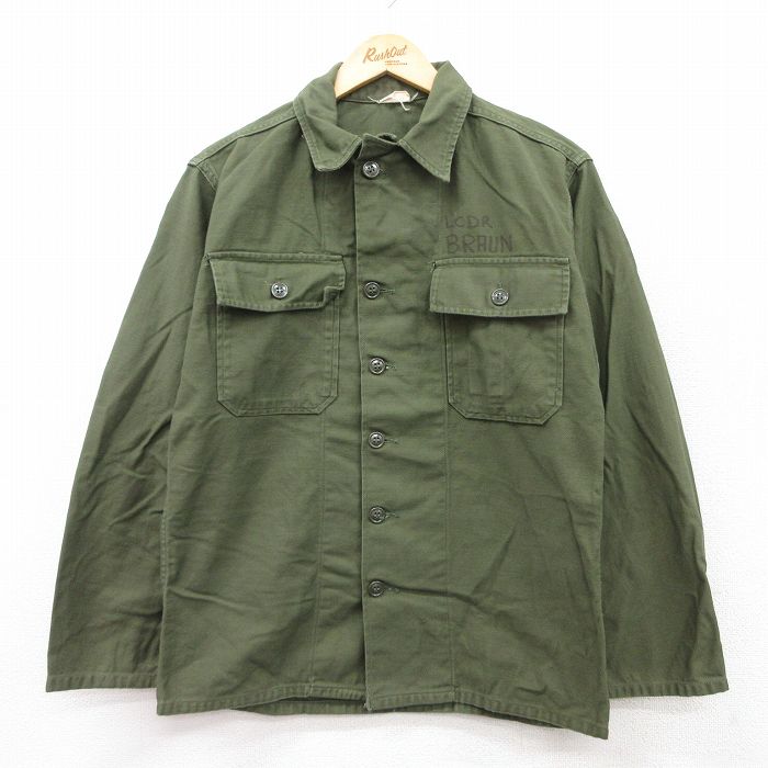 M★古着 長袖 ビンテージ ミリタリー シャツ メンズ 60年代 60s USA製 濃緑 グリーン 【spe】 25aug19 中古 トップス