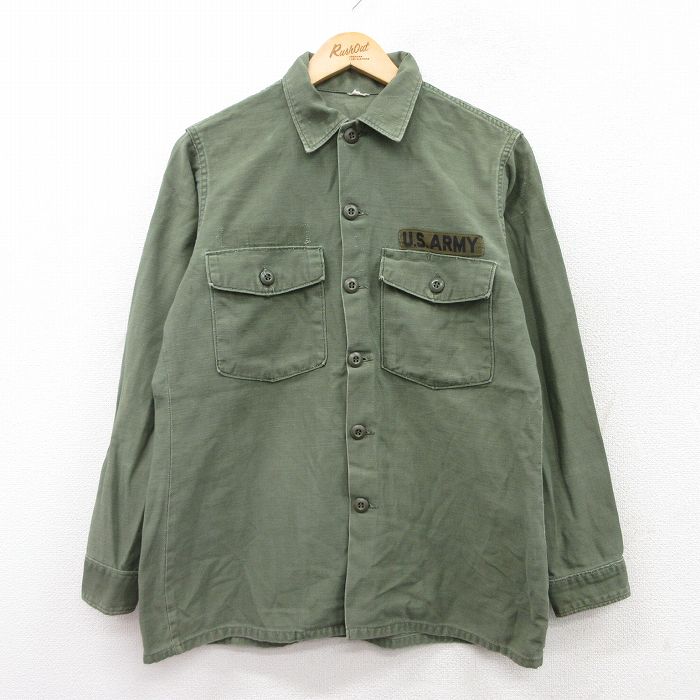 【50%OFF】L★古着 長袖 ビンテージ ミリタリー シャツ メンズ 70年代 70s USアーミー ARMY USA製 濃緑 グリーン 25aug19 中古 トップス