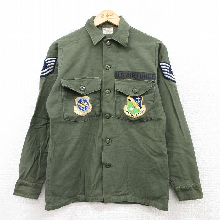 M★古着 長袖 ビンテージ ミリタリー シャツ メンズ 70年代 70s USエアフォース USA製 濃緑 グリーン 25aug19 中古 トップス
