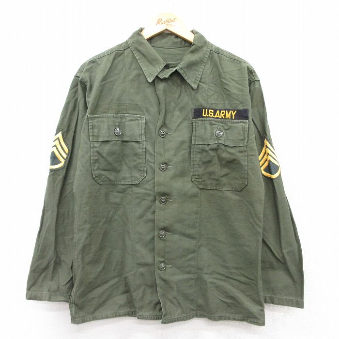 M★古着 長袖 ビンテージ ミリタリー シャツ メンズ 60年代 60s USアーミー ARMY コットン USA製 濃緑 グリーン 【spe】 25aug19 中古 トップス