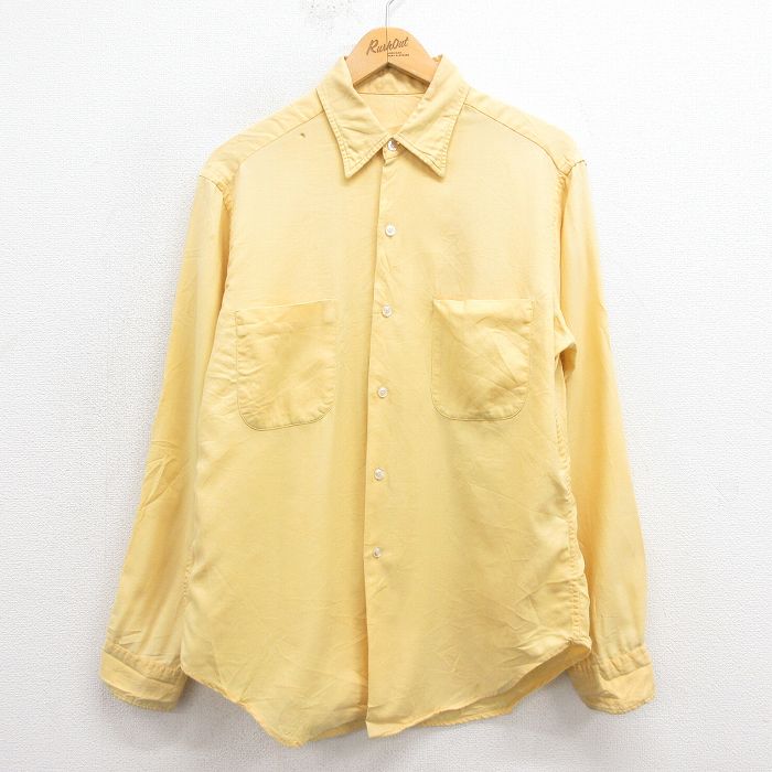 XL★古着 長袖 ビンテージ ウール シャツ メンズ 70年代 70s イングランド製 黄 イエロー 25oct02 中古 トップス