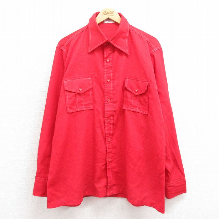 XL★古着 マックレガー 長袖 ビンテージ シャツ メンズ 70年代 70s 大きいサイズ USA製 赤 レッド 25oct18 中古 トップス