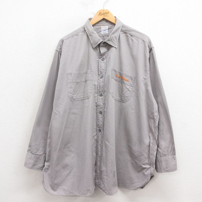 XL★古着 長袖 ビンテージ ワーク シャツ メンズ 60年代 60s マチコットン USA製 グレー 25oct18 中古 トップス