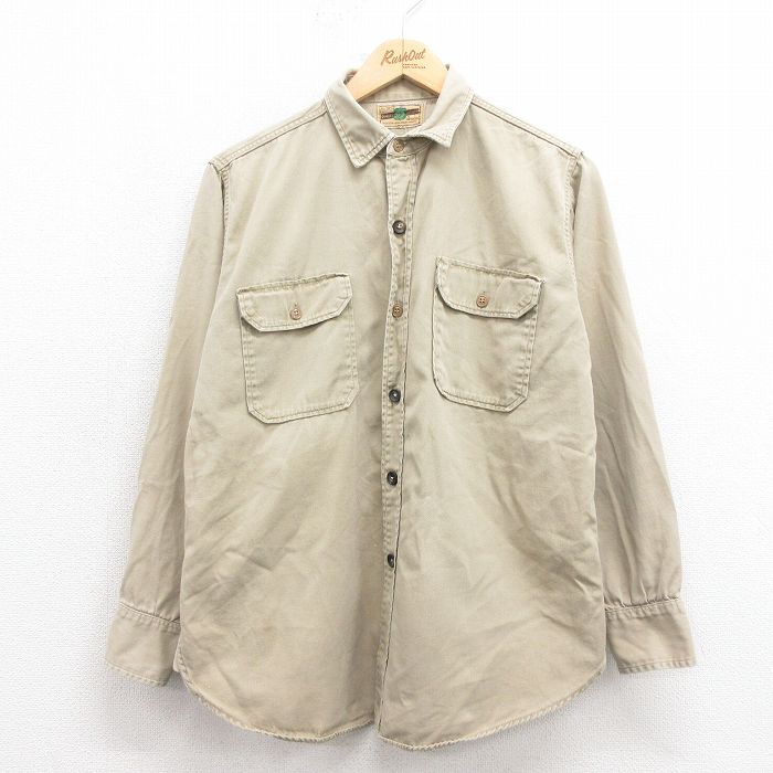 L★古着 長袖 ビンテージ ワーク シャツ メンズ 60年代 60s マチ付き ベージュ カーキ 25oct22 中古 トップス