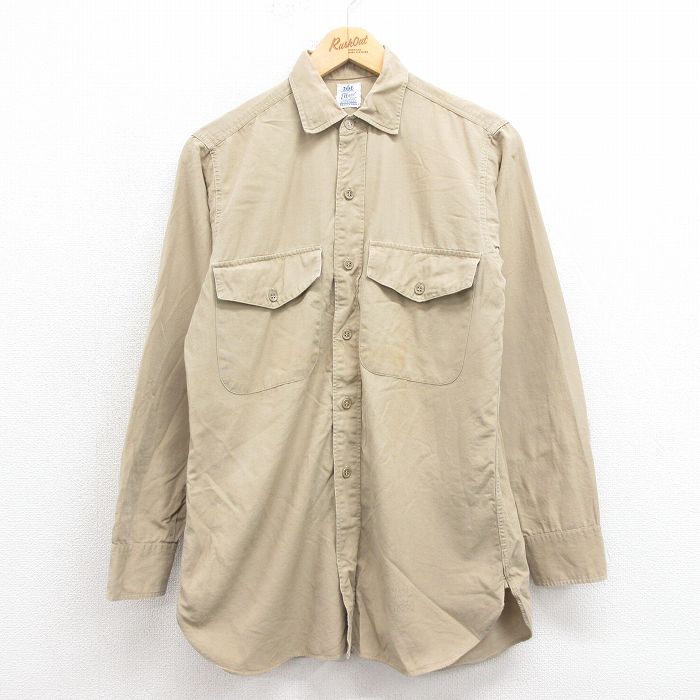 M★古着 長袖 ビンテージ ワーク シャツ メンズ 60年代 60s マチ付き USA製 ベージュ カーキ 25oct22 中古 トップス