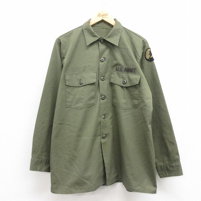 XL★古着 長袖 ビンテージ ミリタリー シャツ メンズ 70年代 70s USアーミー ユーティリティ USA製 緑 グリーン 25oct22 中古 トップス