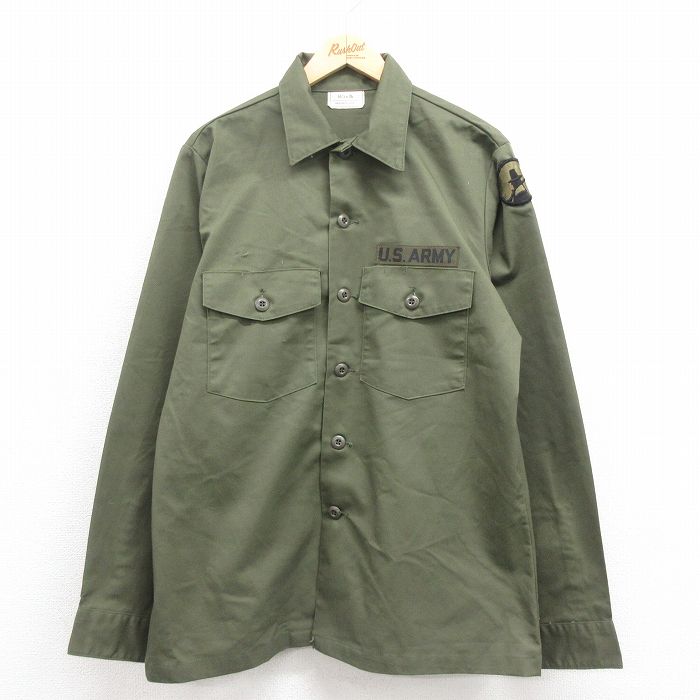 L★古着 長袖 ビンテージ ミリタリー シャツ メンズ 70年代 70s USアーミー ユーティリティ USA製 緑 グリーン 25oct22 中古 トップス
