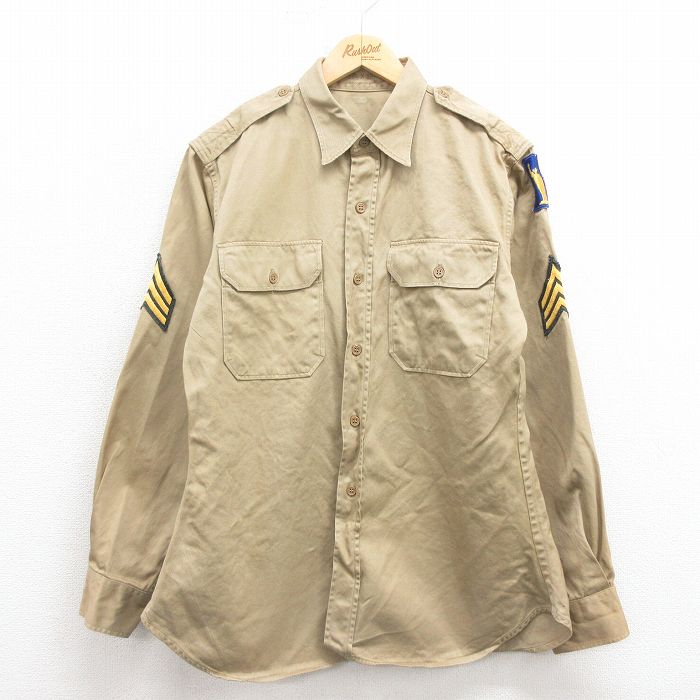 M★古着 長袖 ビンテージ ミリタリー シャツ メンズ 50年代 50s コットン USA製 ベージュ カーキ 25oct22 中古 トップス