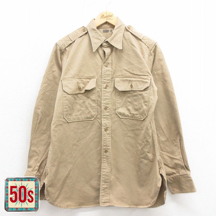 【50%OFF】50s ミリタリーシャツ マチ付き カーキ M | 古着