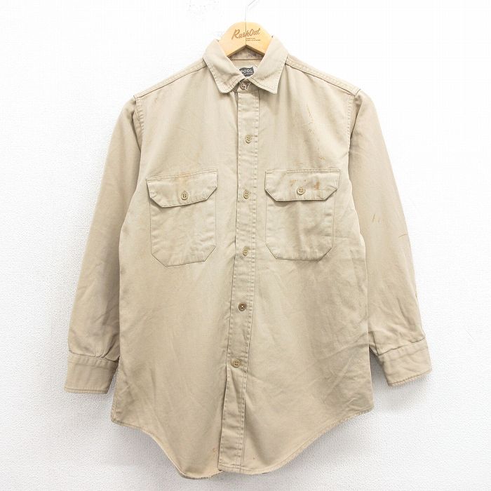 M★古着 長袖 ビンテージ ワーク シャツ メンズ 60年代 60s コットン ベージュ カーキ 25oct22 中古 トップス