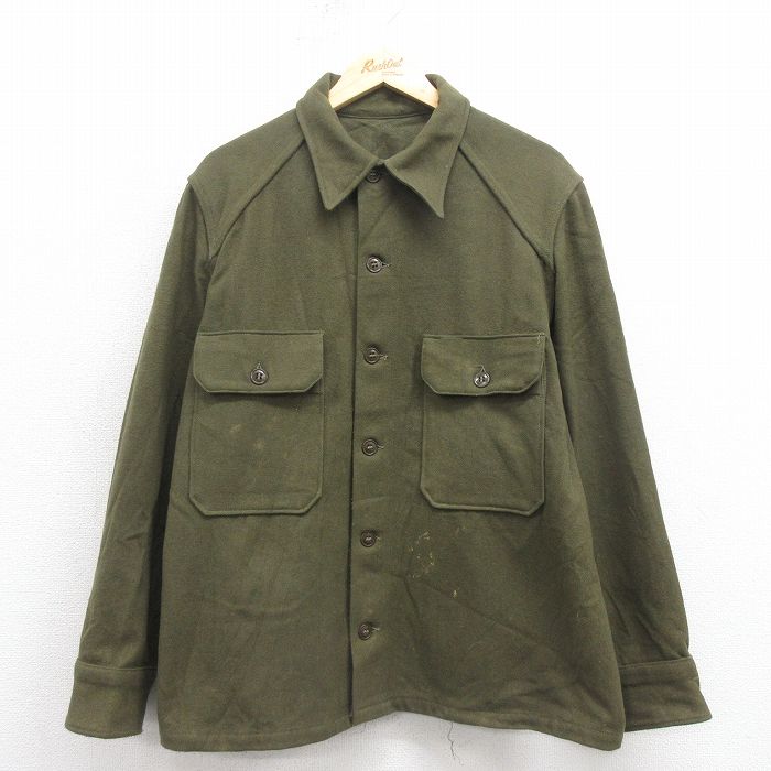 XL★古着 長袖 ビンテージ ミリタリー シャツ メンズ 60年代 60s USA製 緑 25nov12