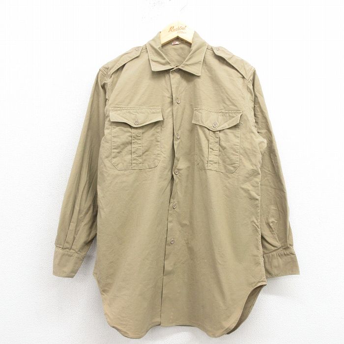M★古着 長袖 ビンテージ ミリタリー シャツ メンズ 70年代 70s ベージュ 25nov12