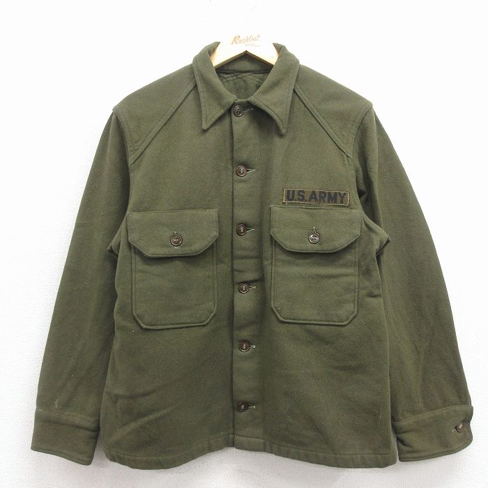 L★古着 長袖 ビンテージ ミリタリー シャツ メンズ 60年代 60s ウール 緑 25dec17