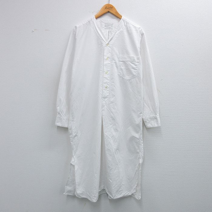 L★古着 長袖 ビンテージ ミリタリー ホスピタル シャツ メンズ 60年代 60s ドイツ軍 ロング丈 白 25dec22