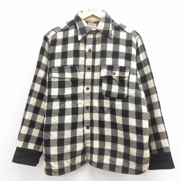 L★古着 ヘラクレス 長袖 ビンテージ ウール シャツ メンズ 60年代 60s 黒 バッファロー チェック【spe】 26jan22