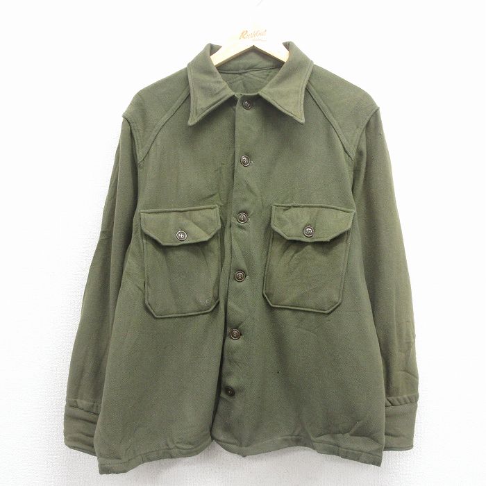 L★古着 長袖 ビンテージ ミリタリー シャツ メンズ 70年代 70s 緑 26jan22