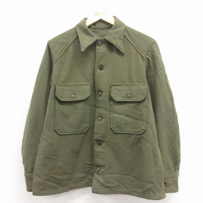 M★古着 長袖 ビンテージ ミリタリー シャツ メンズ 70年代 70s 緑 26jan22
