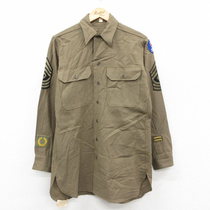 M★古着 長袖 ビンテージ ミリタリー シャツ メンズ 40年代 40s ウール USA製 濃緑 26feb10