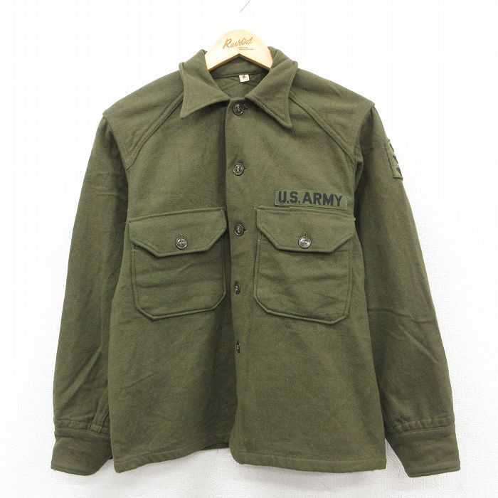 M★古着 長袖 ビンテージ ミリタリー シャツ メンズ 50年代 50s USアーミー 濃緑【spe】 26feb10