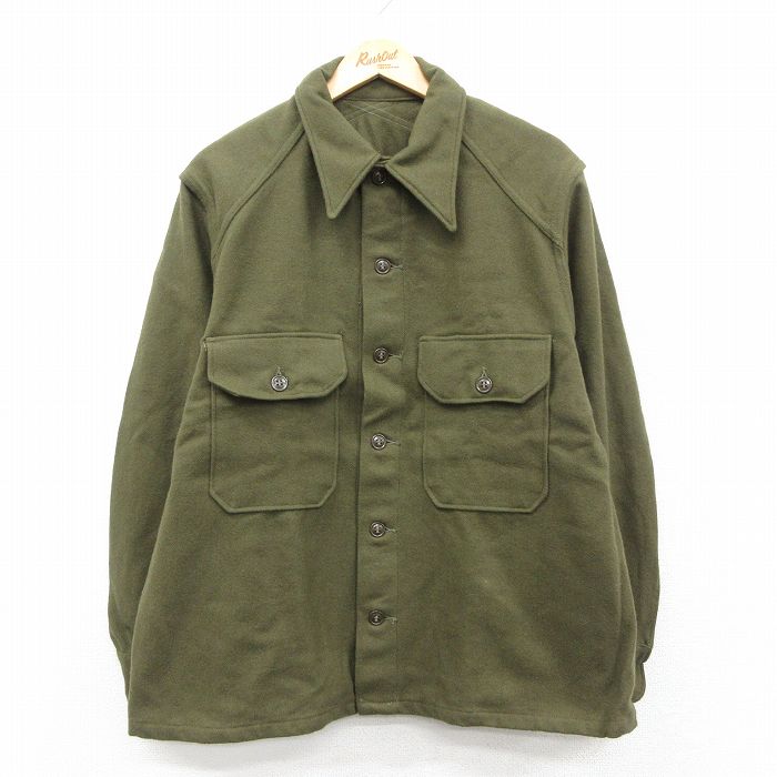XL★古着 長袖 ビンテージ ミリタリー シャツ メンズ 50年代 50s USA製 濃緑【spe】 26feb10