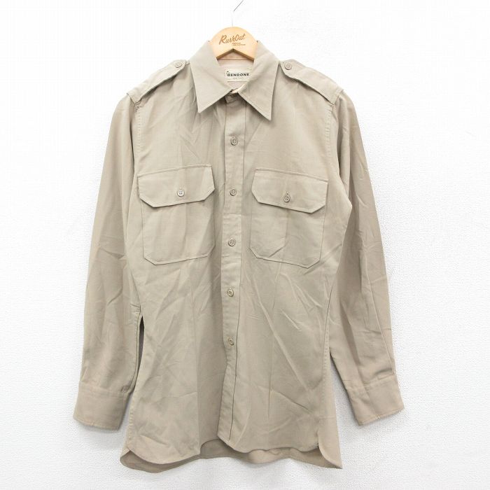 S★古着 長袖 ビンテージ ワーク シャツ メンズ 70年代 70s ベージュ 26feb10