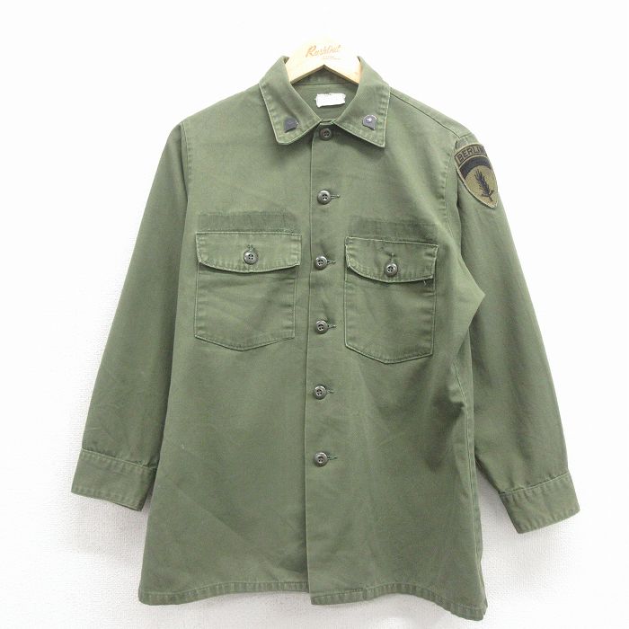 L★古着 長袖 ビンテージ ミリタリー シャツ メンズ 70年代 70s ユーティリティ USA製 緑 26feb18