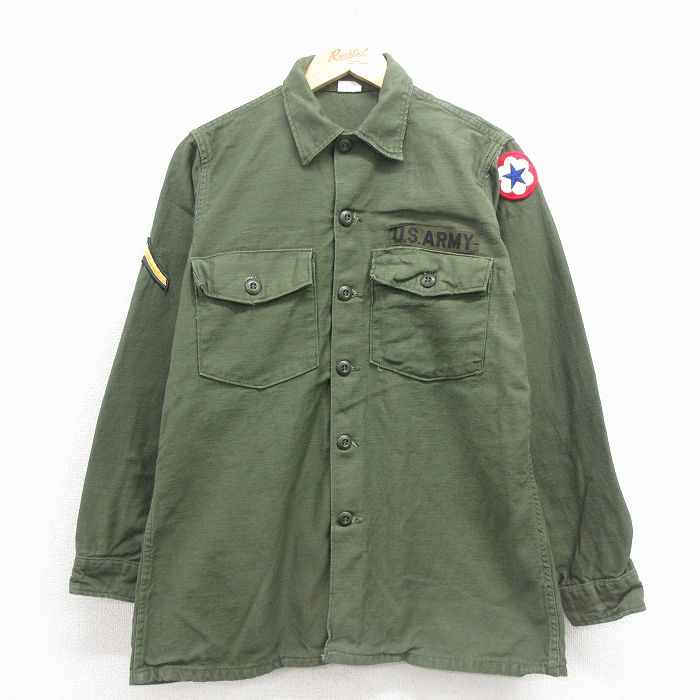 L★古着 長袖 ビンテージ ミリタリー シャツ メンズ 60年代 60s USアーミー コットン USA製 緑【spe】 26feb18