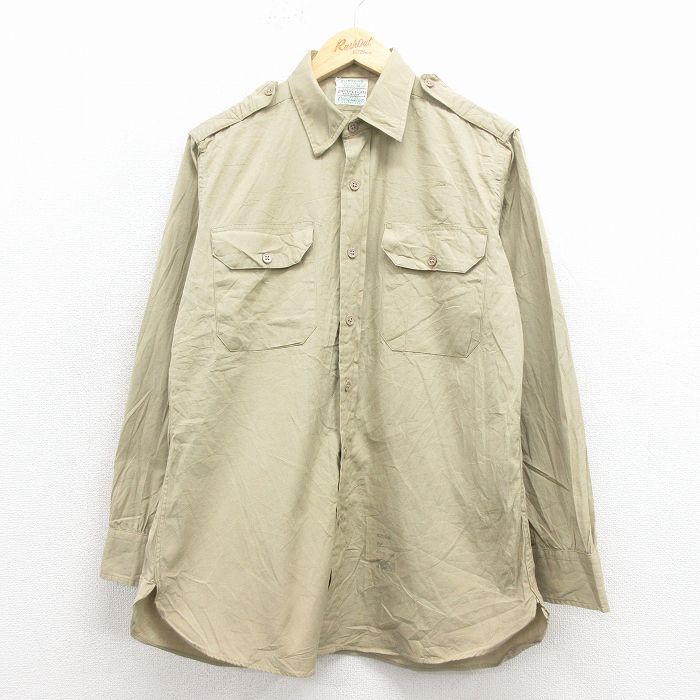 60s ワークシャツ マチ付き ベージュ L | 古着