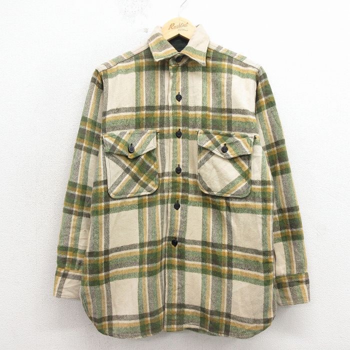 70s 長袖シャツ マチ付き グリーンチェック M | 古着